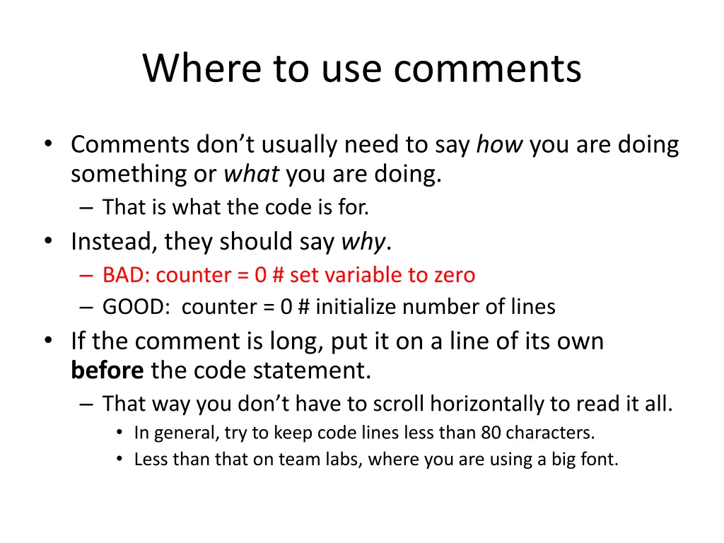 where to use comments