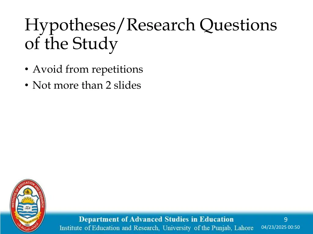 hypotheses research questions of the study