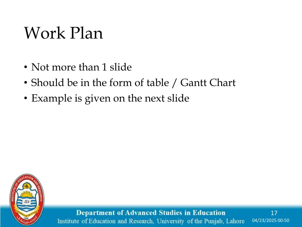 work plan