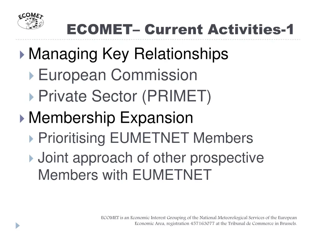 ecomet current activities 1 managing