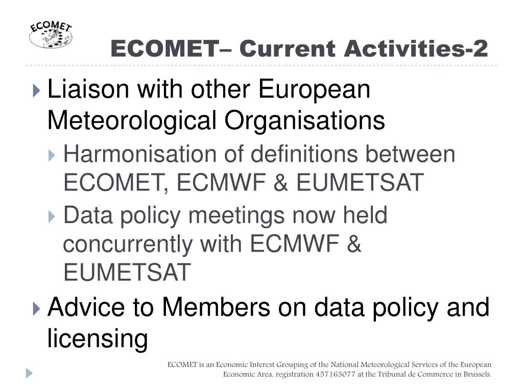 ecomet current activities 2 liaison with other