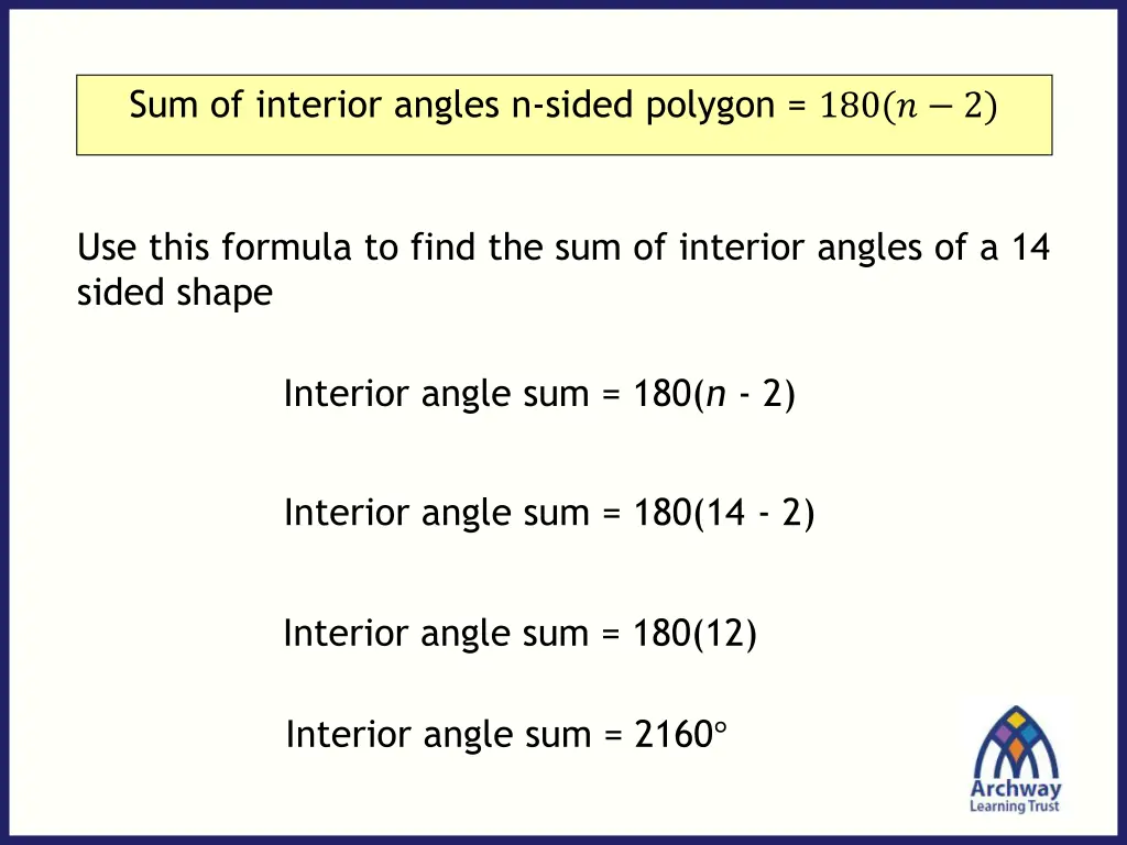 sum of interior angles n sided polygon 180 2