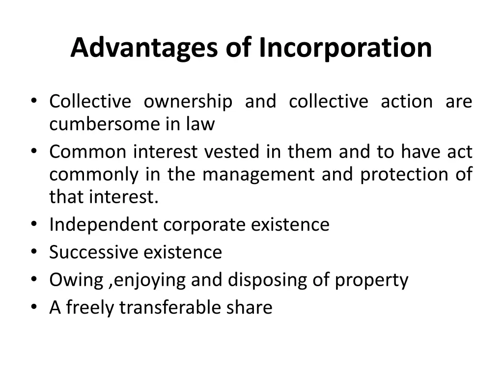 advantages of incorporation