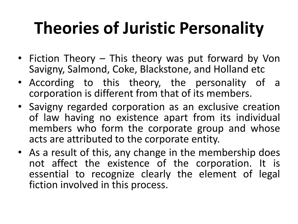 theories of juristic personality