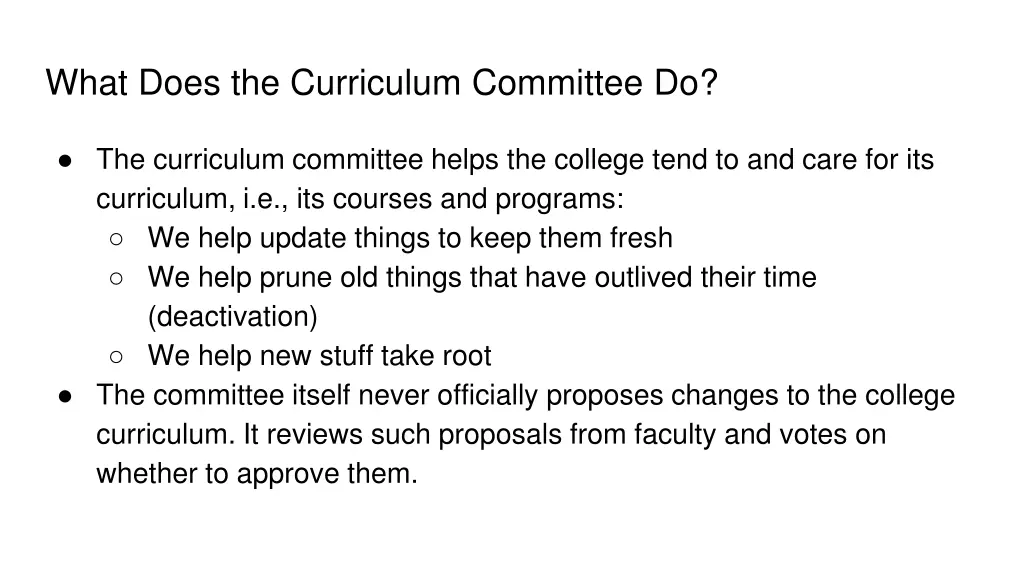 what does the curriculum committee do 2