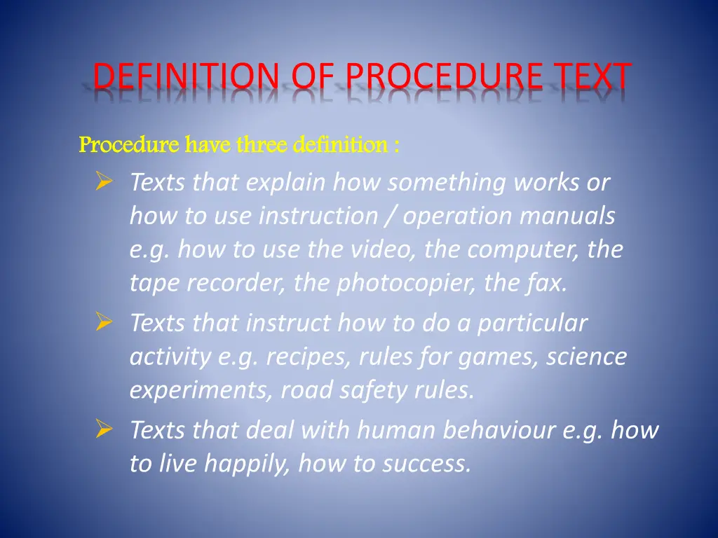 definition of procedure text