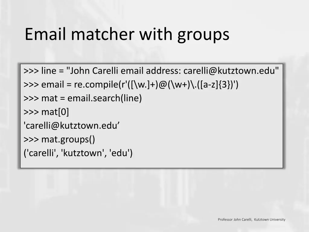 email matcher with groups