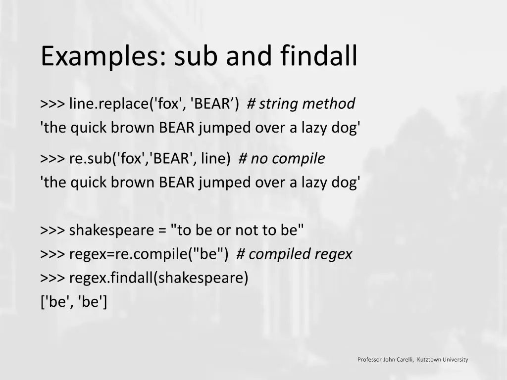 examples sub and findall