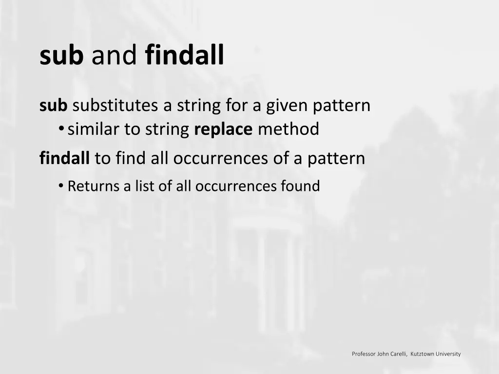 sub and findall