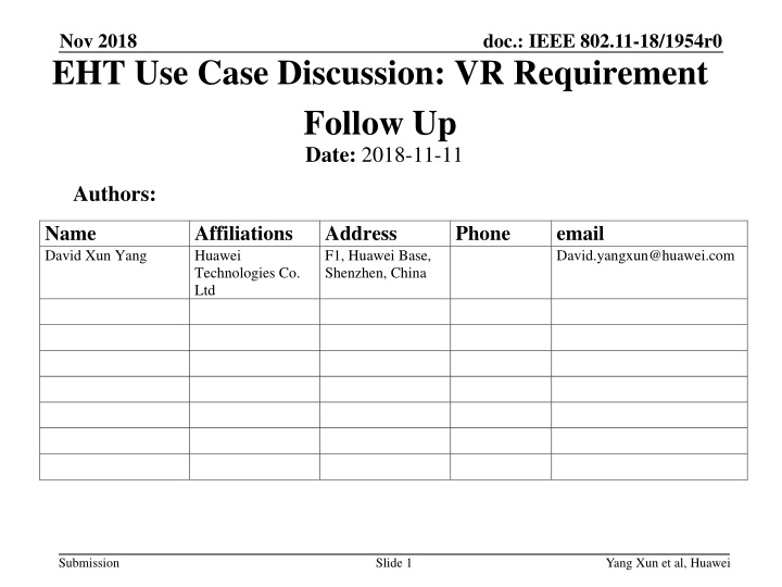 nov 2018 eht use case discussion vr requirement
