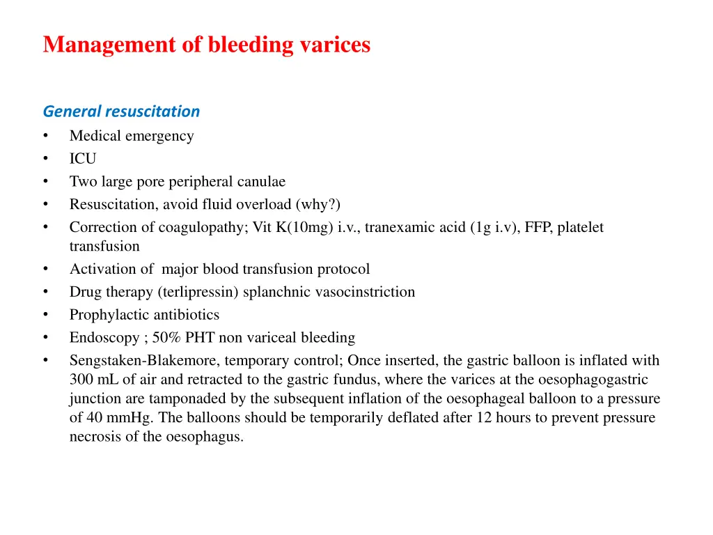 management of bleeding varices