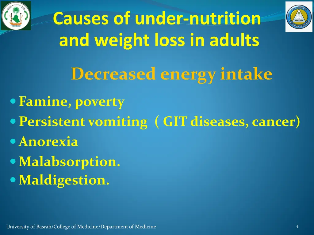 causes of under nutrition and weight loss