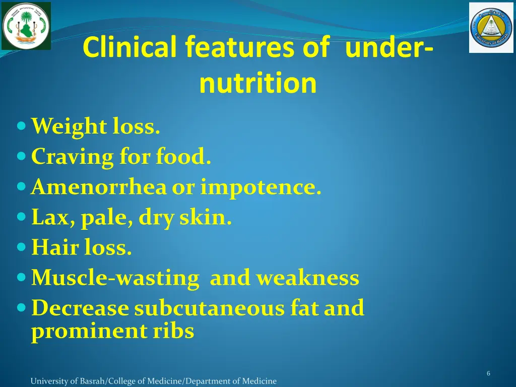 clinical features of under nutrition