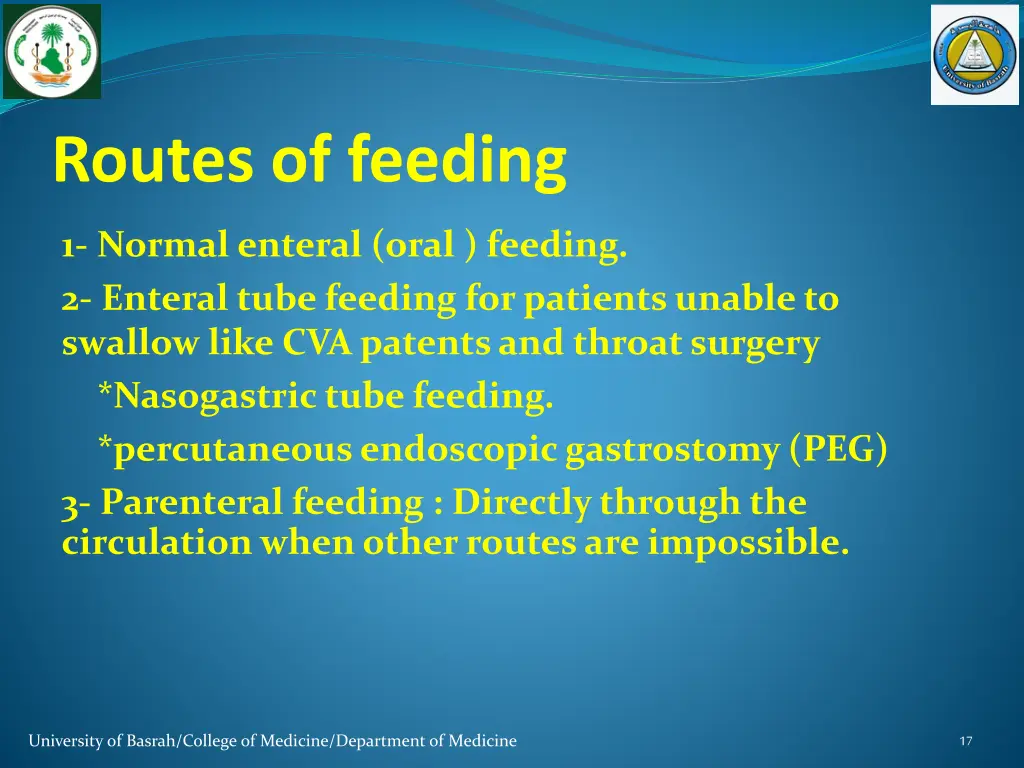routes of feeding