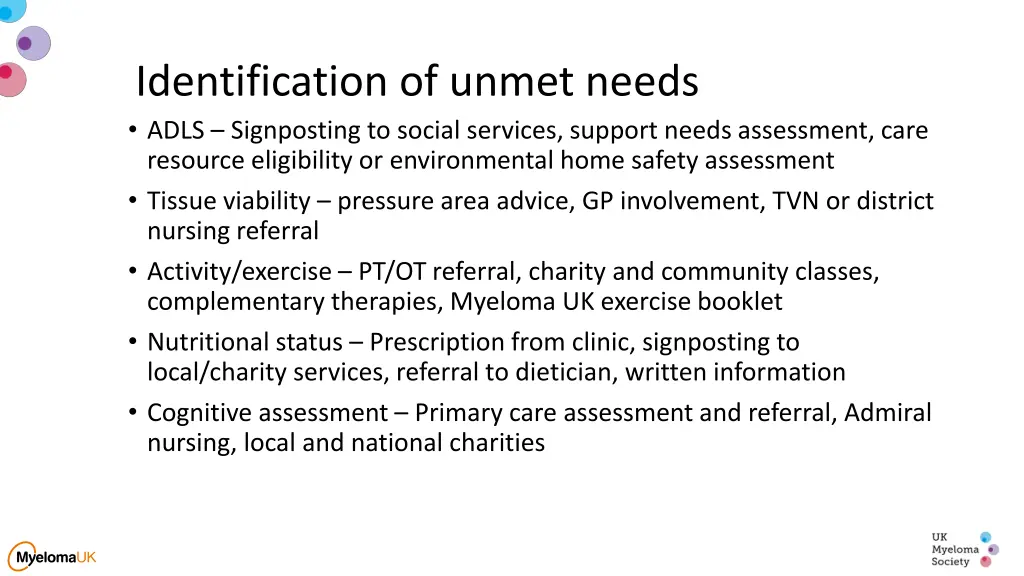 identification of unmet needs adls signposting