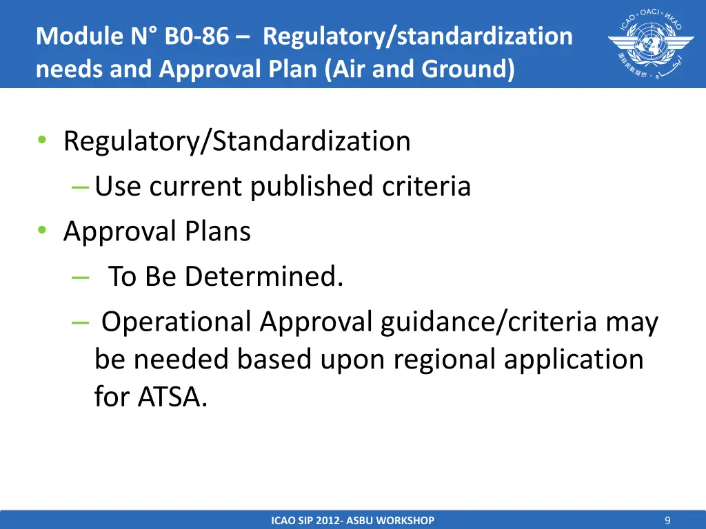 module n b0 86 regulatory standardization needs
