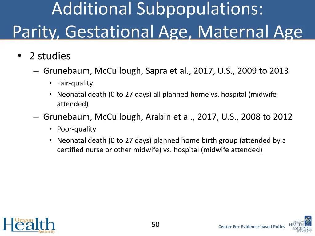 additional subpopulations parity gestational