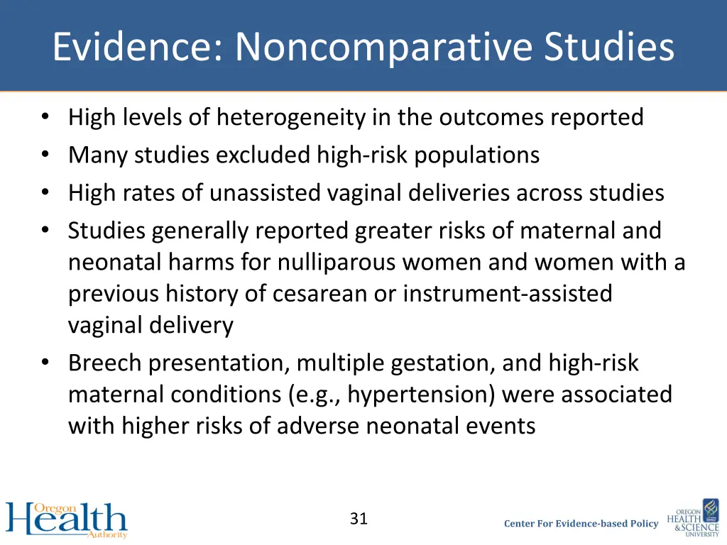 evidence noncomparative studies