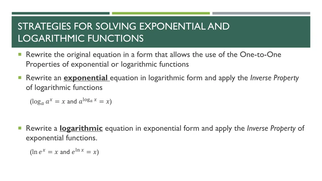 strategies for solving exponential