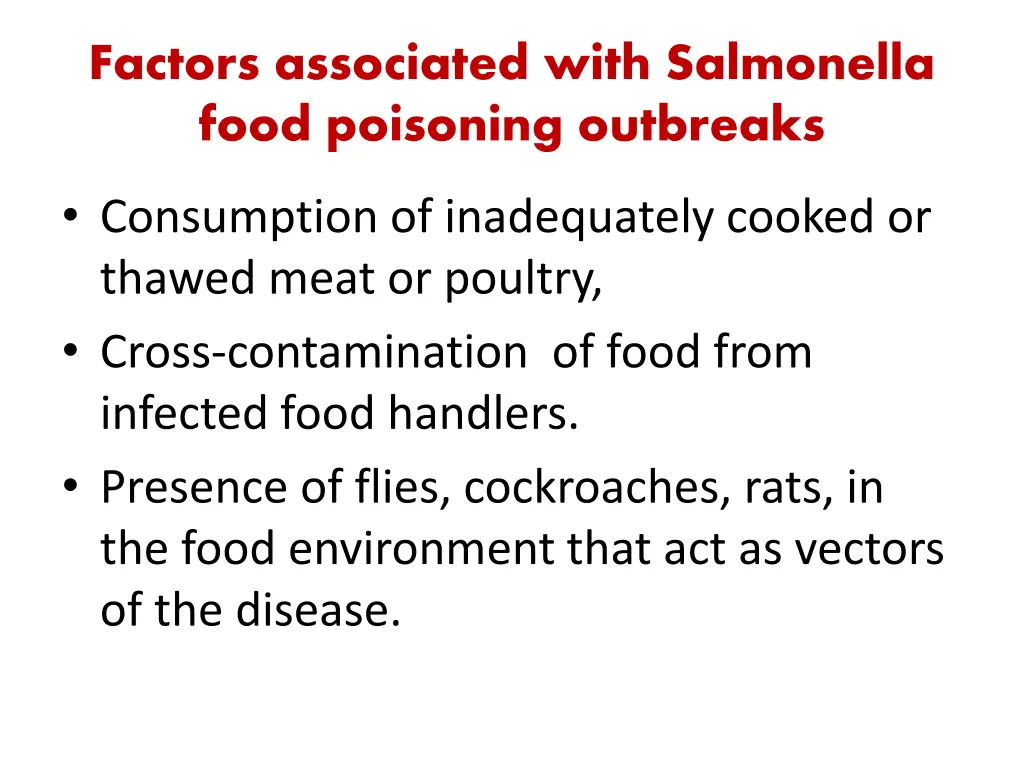 factors associated with salmonella food poisoning