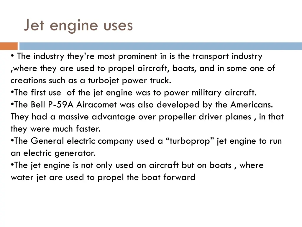 jet engine uses