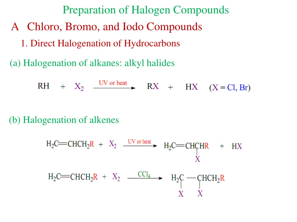 preparation of halogen compounds a chloro bromo