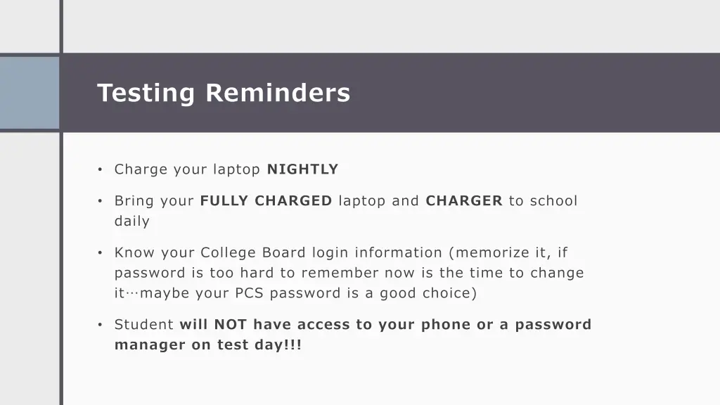 testing reminders