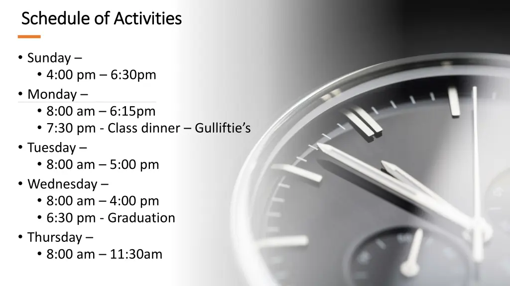 schedule of activities schedule of activities