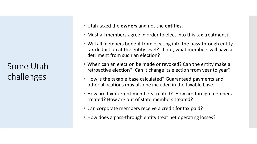 utah taxed the owners and not the entities
