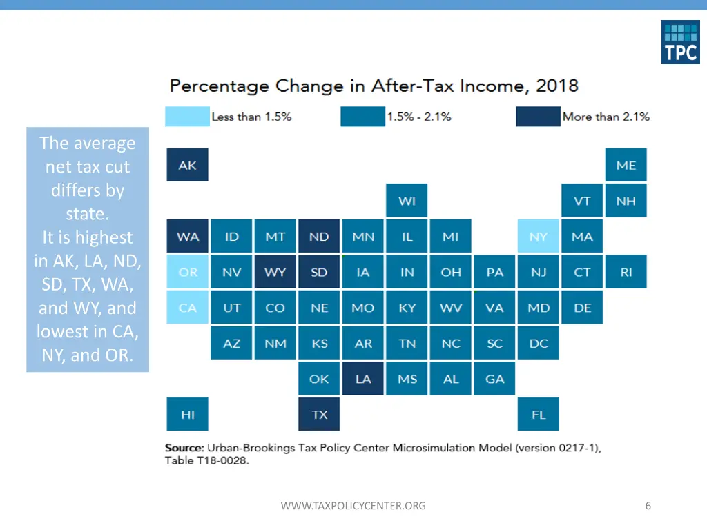 the average net tax cut differs by state
