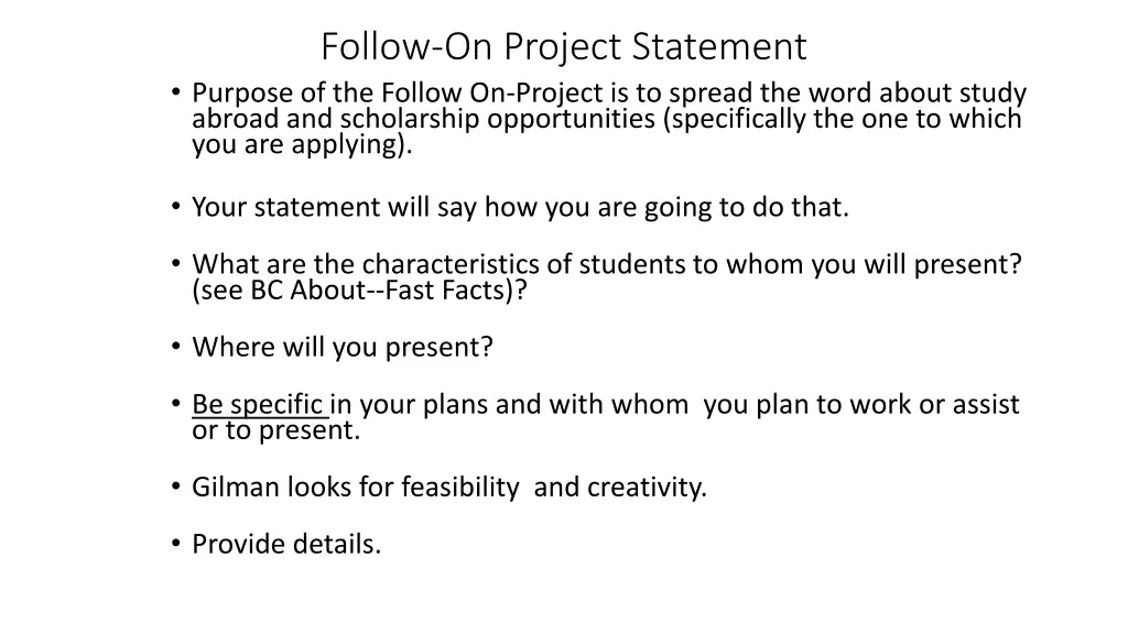 follow on project statement purpose of the follow