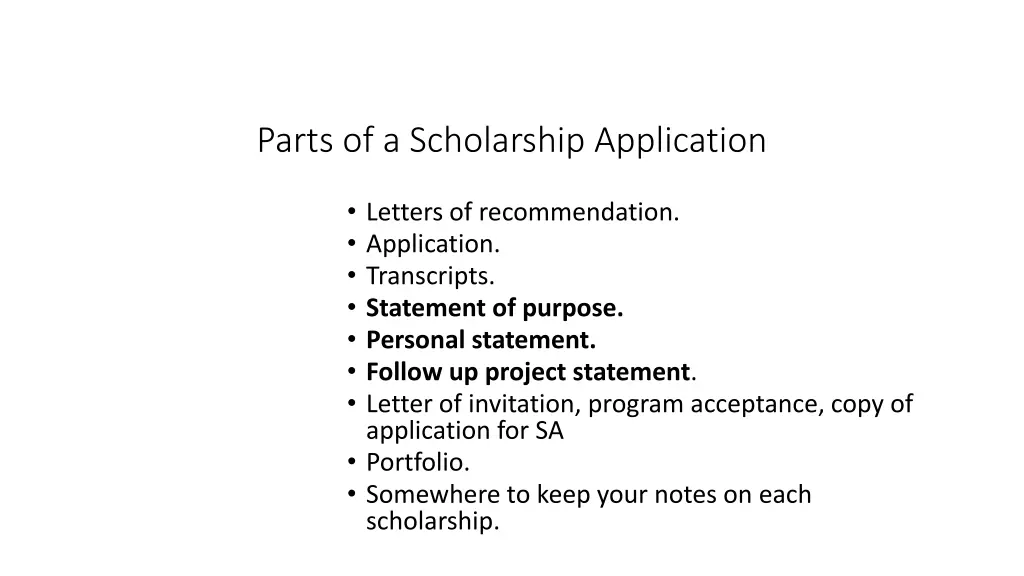 parts of a scholarship application