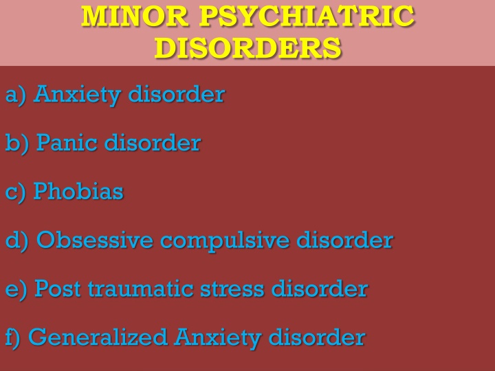 minor psychiatric disorders