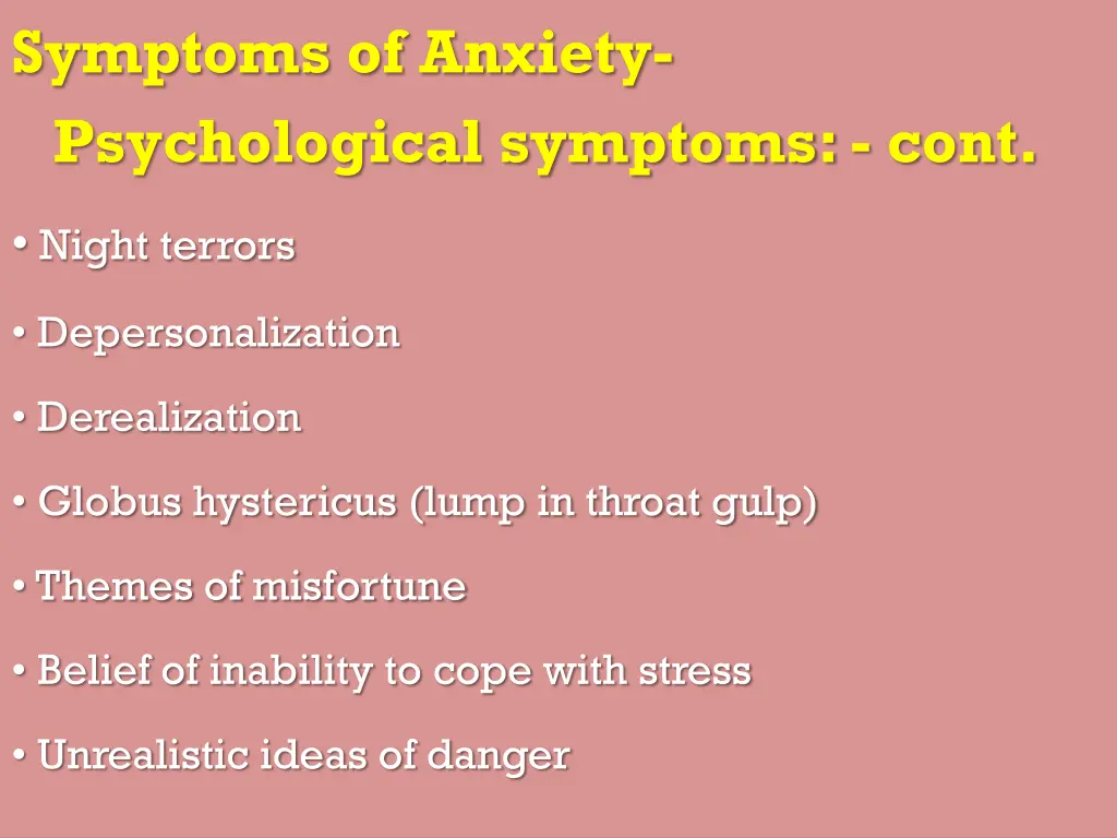 symptoms of anxiety psychological symptoms cont