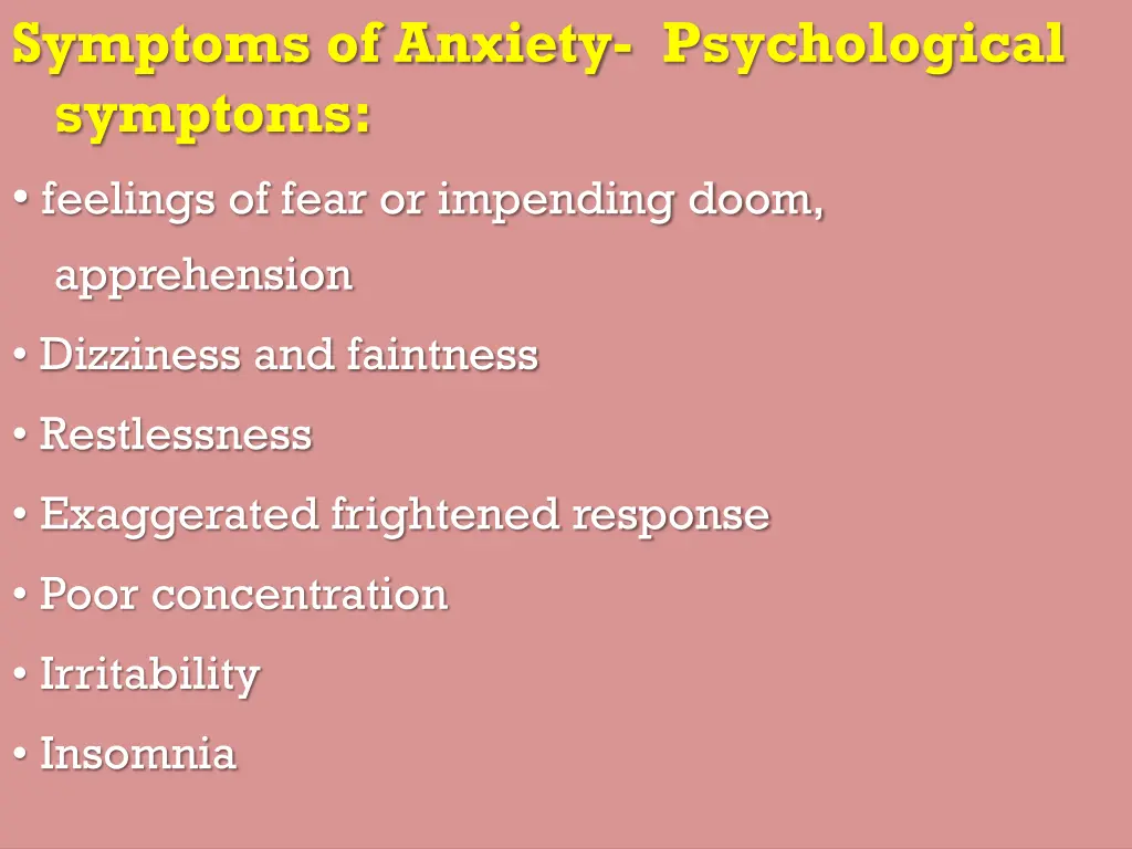 symptoms of anxiety psychological symptoms