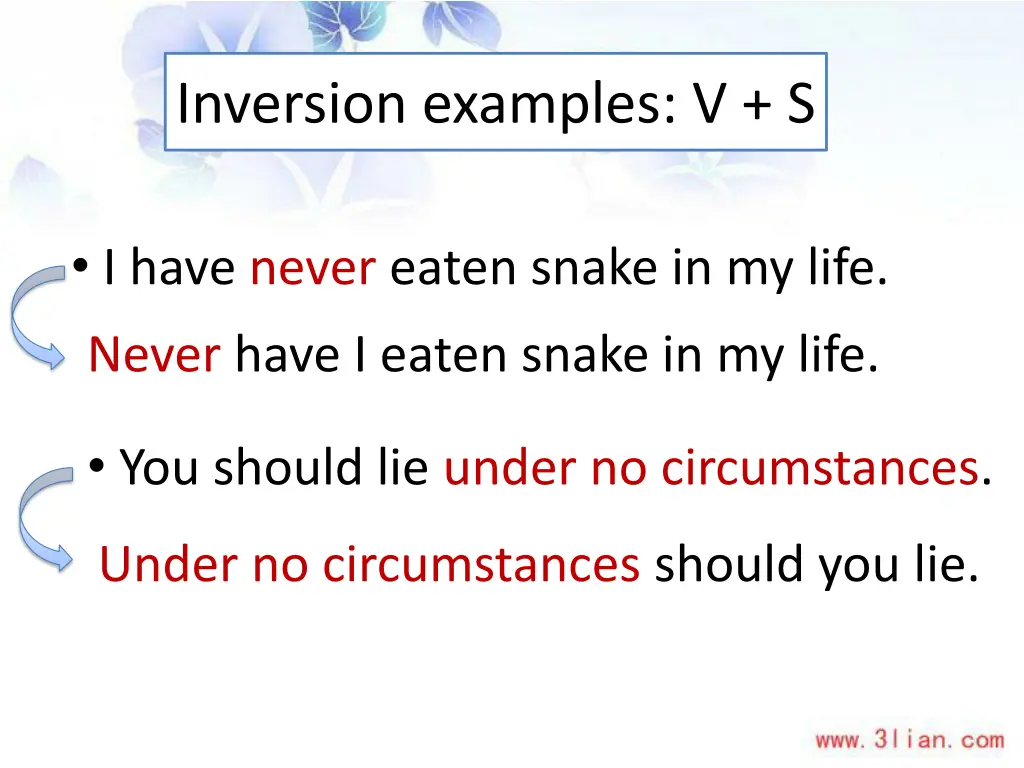 inversion examples v s