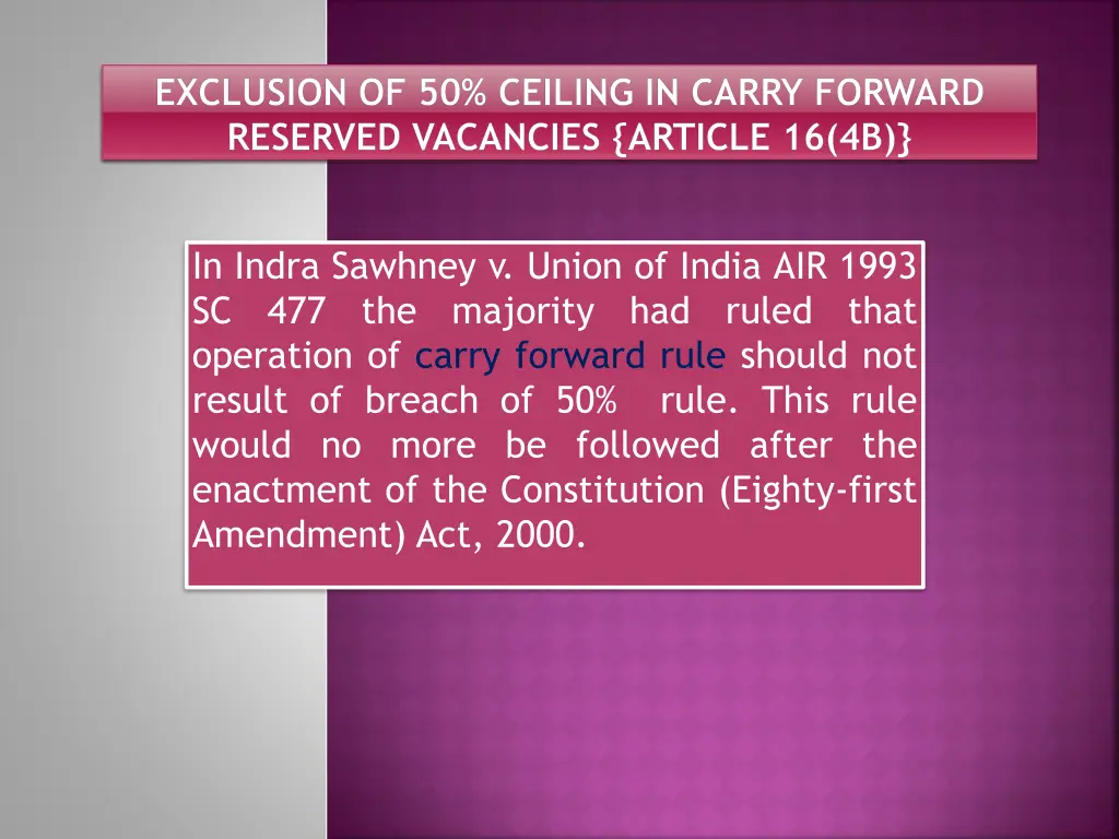 exclusion of 50 ceiling in carry forward reserved