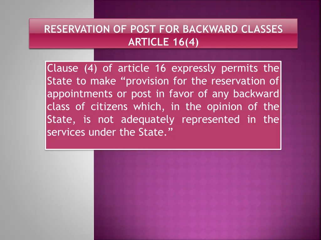 reservation of post for backward classes article
