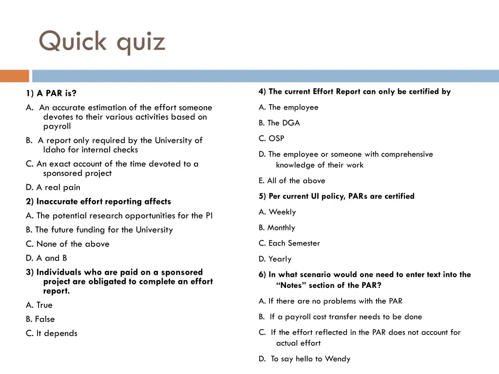 quick quiz