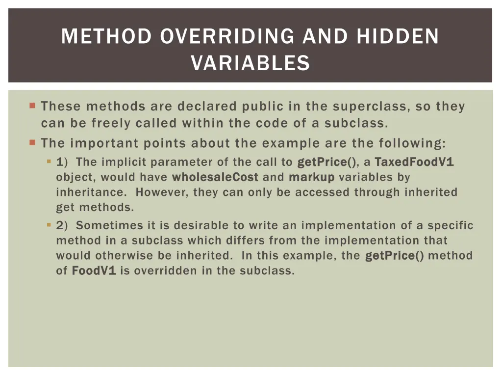 method overriding and hidden variables 3