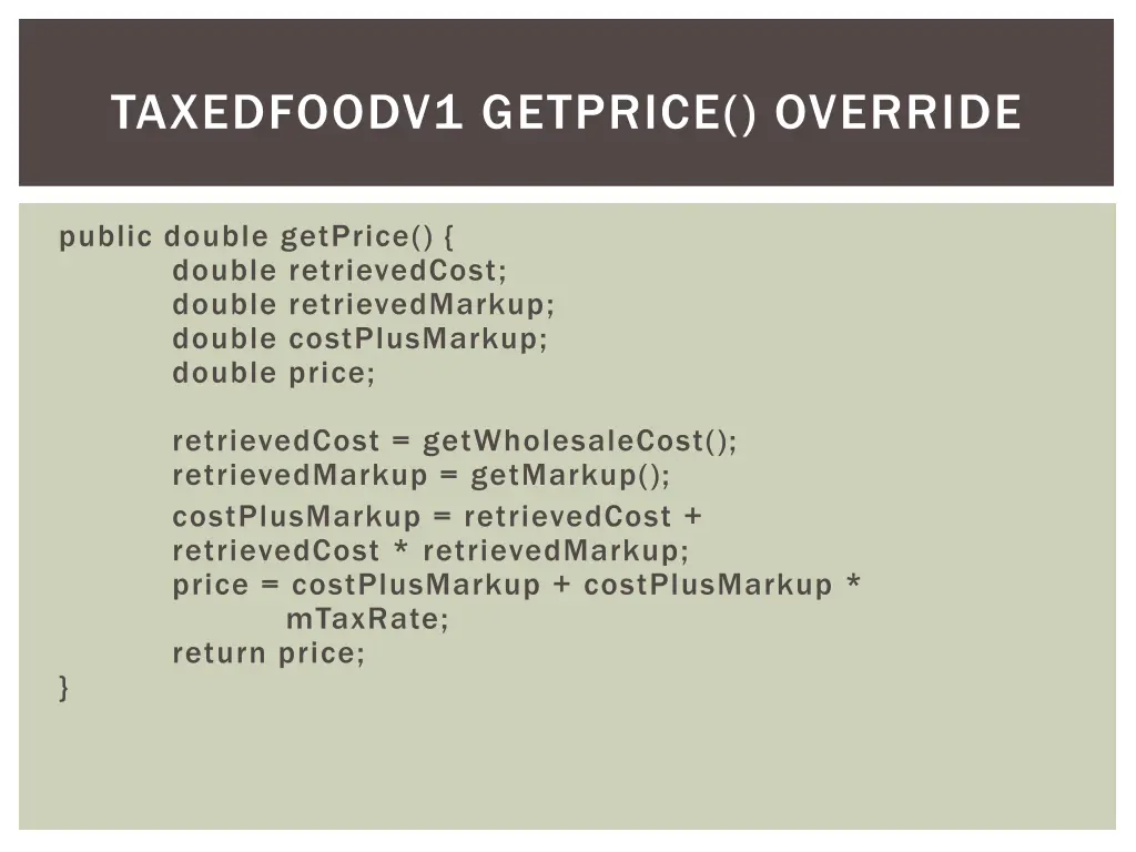taxedfoodv1 getprice override