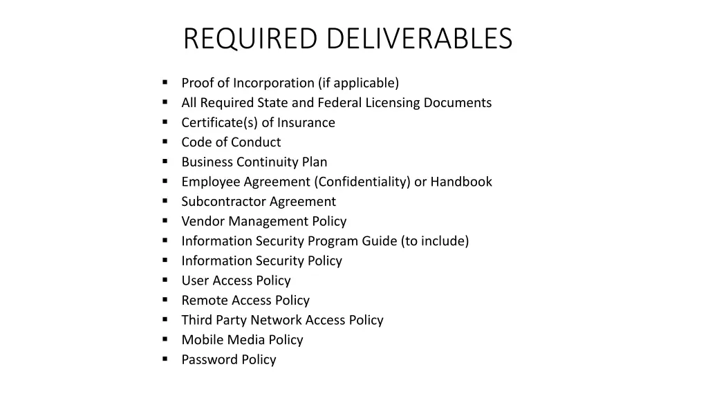 required deliverables