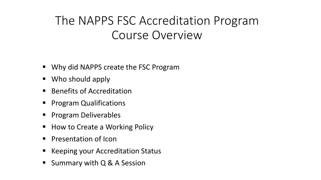 the napps fsc accreditation program course