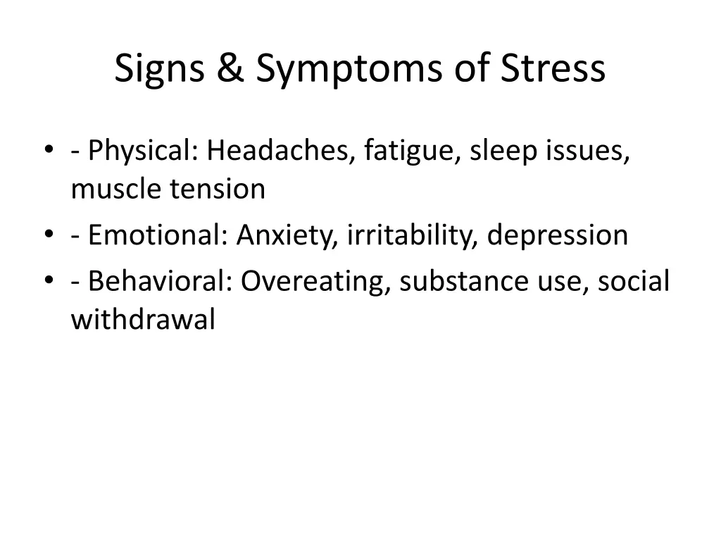 signs symptoms of stress