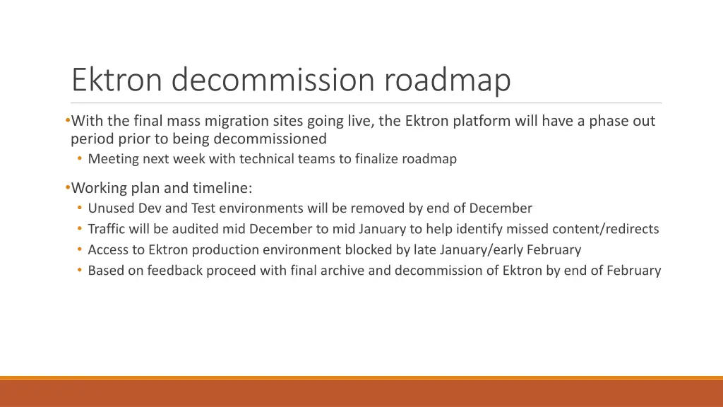 ektron decommission roadmap