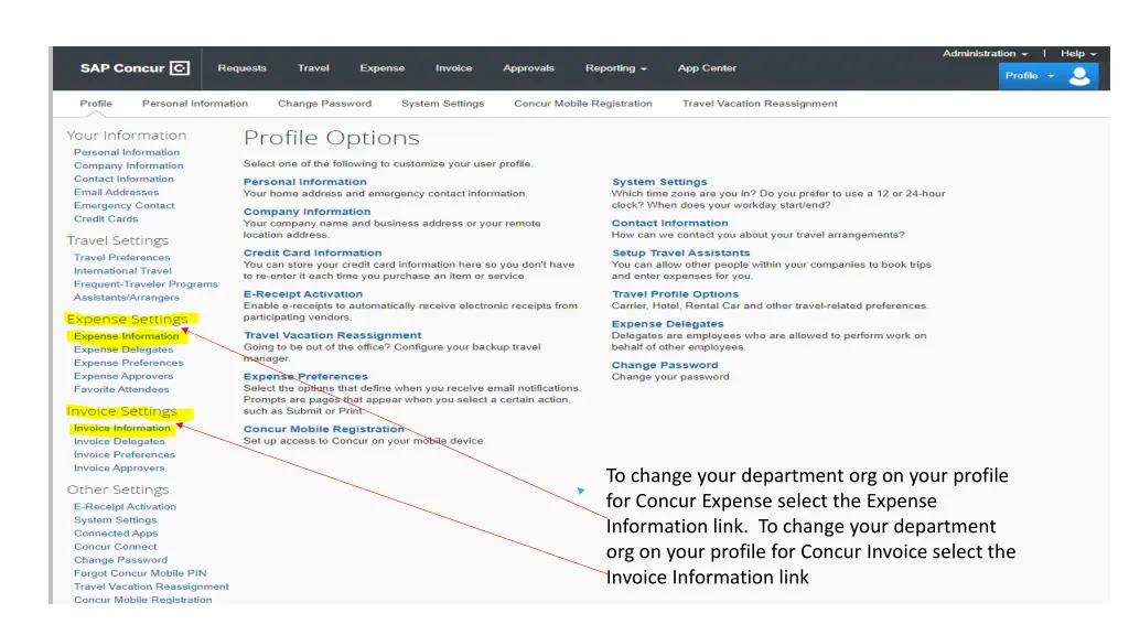 to change your department org on your profile