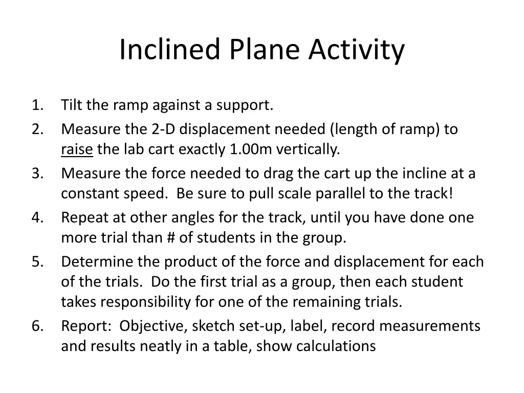 inclined plane activity