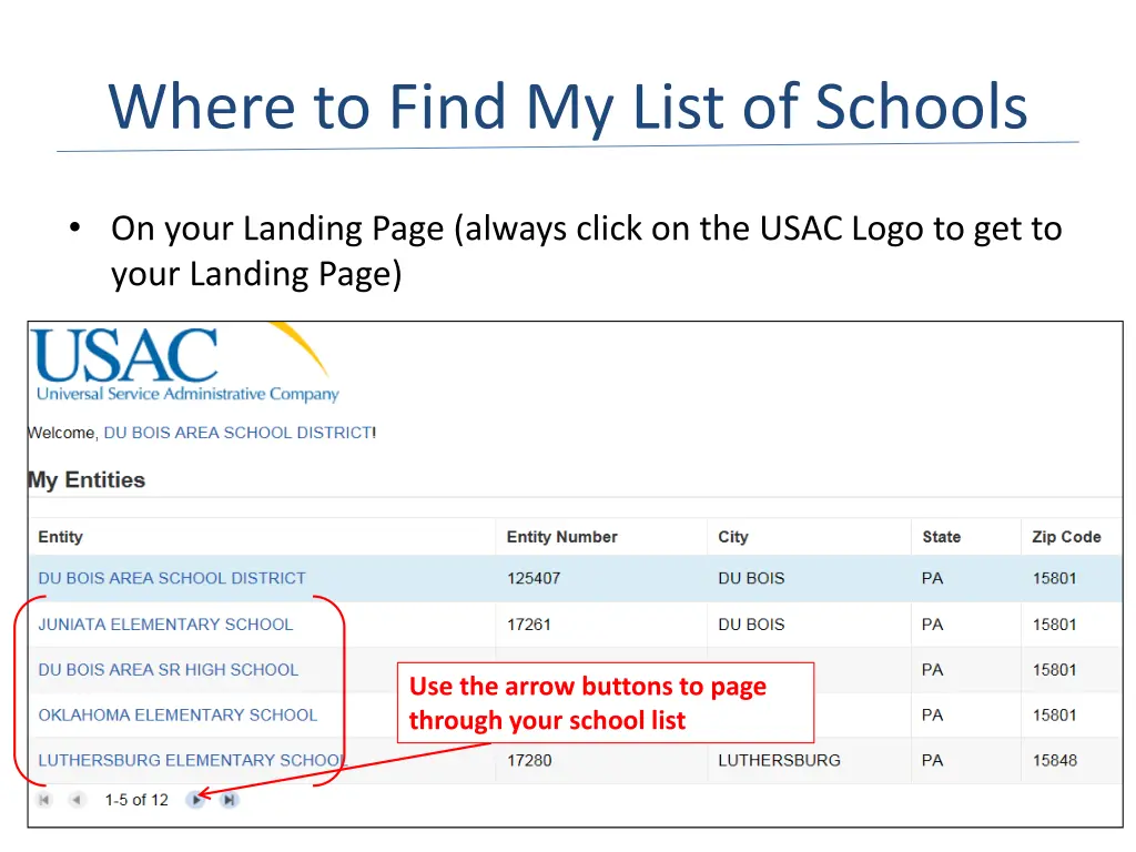 where to find my list of schools