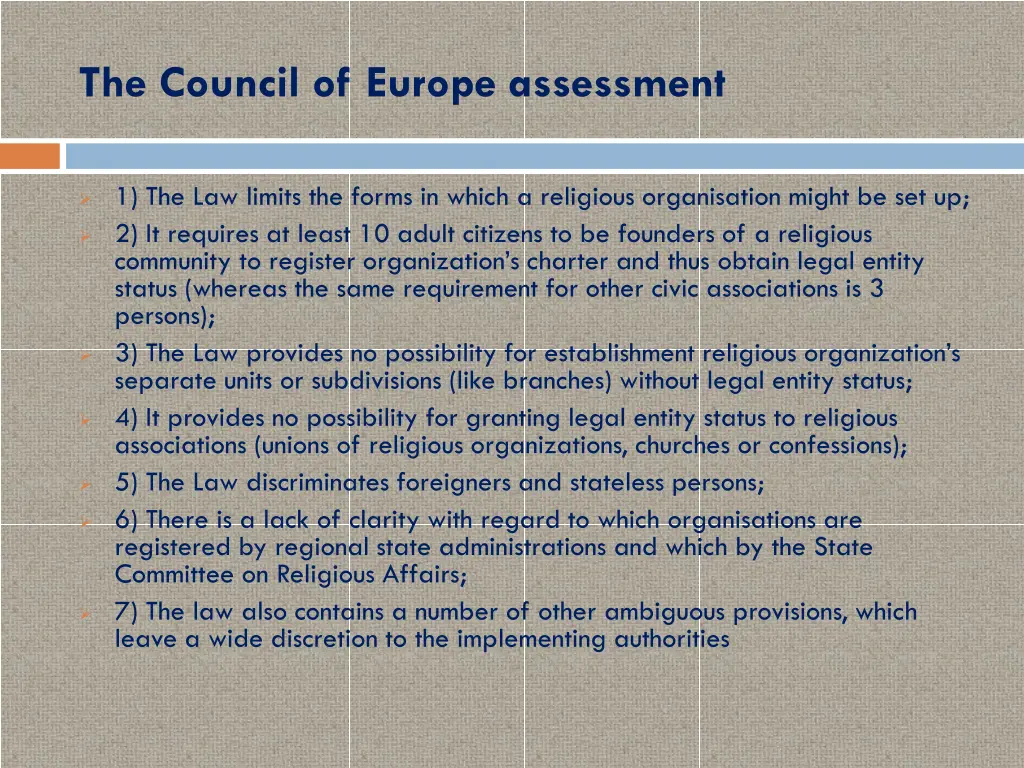 the council of europe assessment