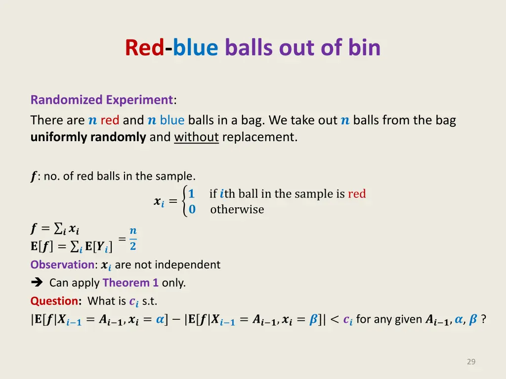 red blue balls out of bin 1